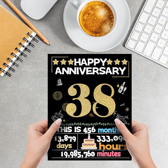 Joycard 38th Anniversary Card for Women Men, Gold Wedding Card for Wife Husband, Sweet Marriage Decorations Gifts for Couple, Perfect for Her Him on Anniversary Day, Back in 1987