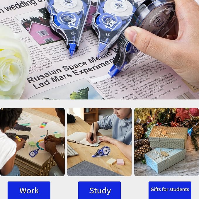 Correction Tape, 10 Pack Correction Tape Easy To Use Applicator for Instant Corrections, 39 ft Each Correction Tape for Study Supplies and Office Products (Blue)