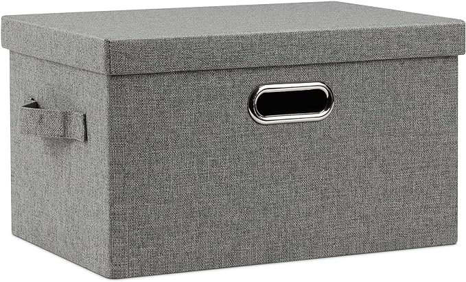 Medium 15" 21 Quart Collapsible Stackable Storage Bins with Lids, 1 Pack Gray Foldable Fabric Closet Storage Boxes with Lids, 4 Handles Heavy-duty Linen Cube Baskets for Bedroom