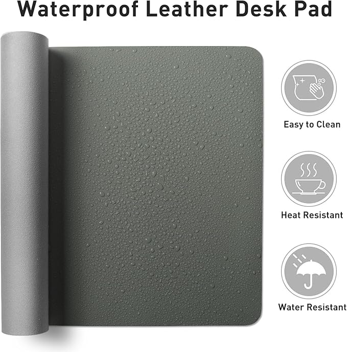 Aothia Leather Desk Protector, Mouse Mat, Non-Slip PU Leather Blotter, Laptop Desk Mat, Waterproof Writing Pad for Office and Home (Jungle Green, 36" x 17")