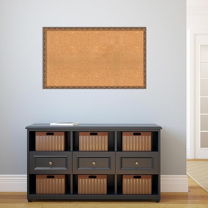Amanti Art Natural Cork Board for Wall, 24x40 Vision Board with Bronze Frame, Large Corkboard Office Decor for Home Organization, Traditional Corkboard Pinboard to Display Items for Home Organization
