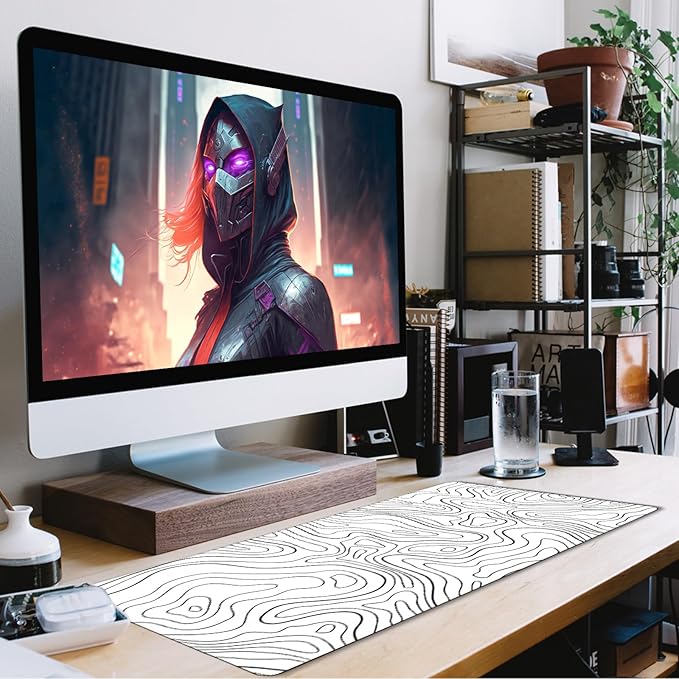Large Mouse Pad, Big Desk Mat Large Office Desk Pad, Durable Extended Mouse Mat 31.5"x15.7" Computer Mousepad with Non-Slip Rubber Base & Stitched Edge for Home Office Work, Black Line