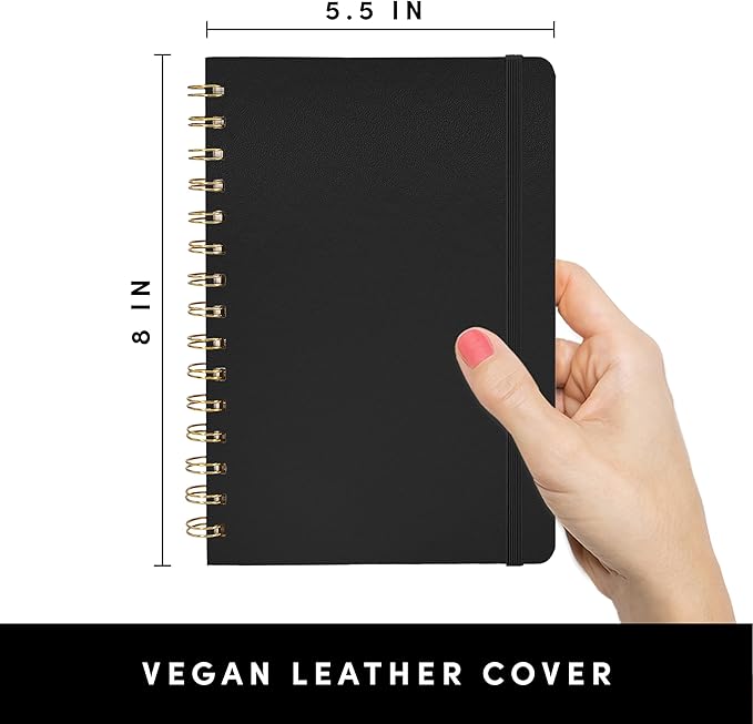 PAPERAGE Lined Spiral Journal Notebook, (Black), 160 Pages, Medium 5.5 inches x 8 inches - 100 GSM Thick Paper, Hardcover, Double-Wire Spiral Journal & Notebook