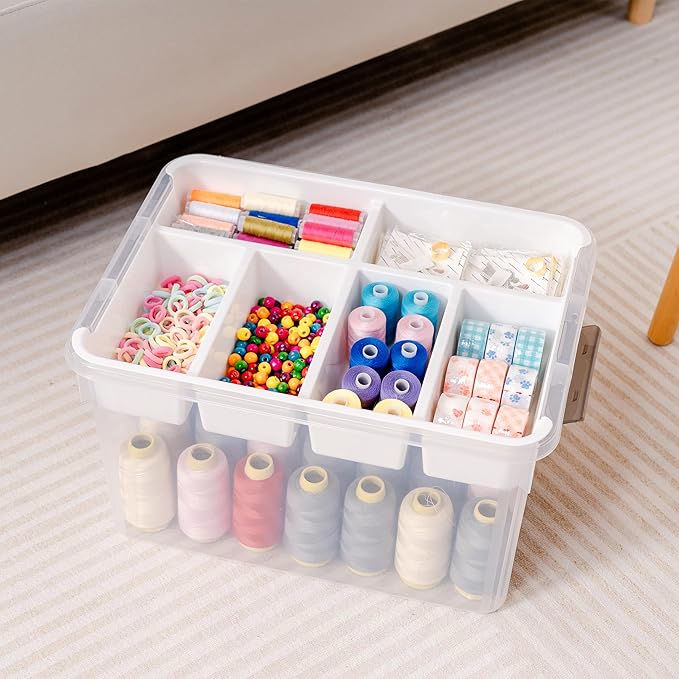 Citylife 32 QT Plastic Storage Bins with Removable Tray Large Stackable Storage Containers for Organizing Craft Storage and Storage Craft, Clothes, Files, Office Supplies, 2 Packs