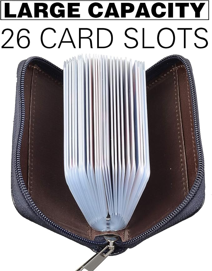 Easyoulife Genuine Leather Credit Card Holder Zipper Wallet With 26 Card Slots