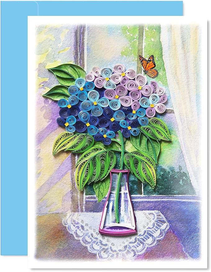 KingKraft Hydrangea Flower Card, Quilling Card, Birthday Card for Women, Anniversary Card for Wife, Valentines Day Card, Mothers Day Card, Thinking of You, Get Well Card for Sister, Daughter