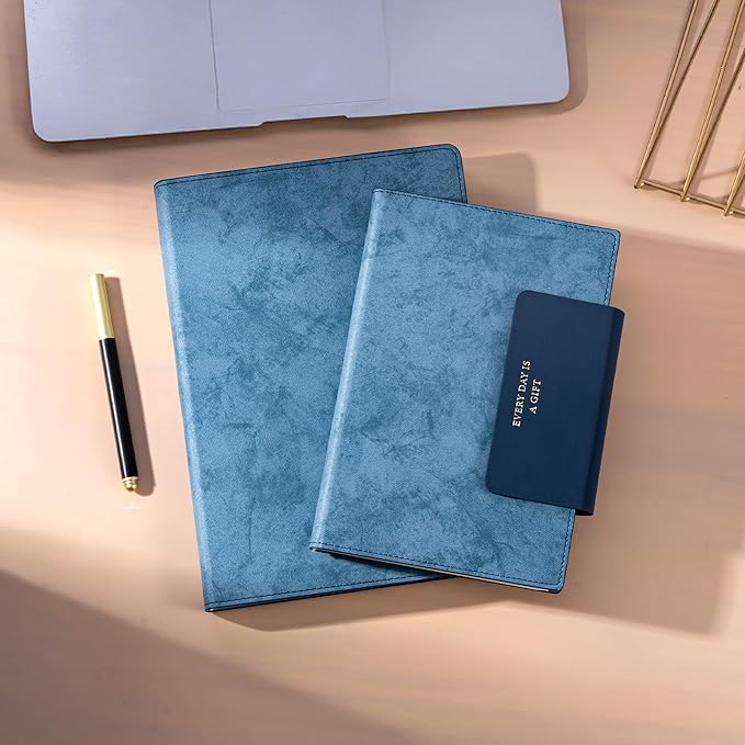 MINICAGIE Lined Leather Journals for Writing A5 Journaling Notebooks with 100 GSM Thick Paper Journal Notebook for Men & Women with Buckle Closure, Work Travel Note Taking Diary 5.7" x 8.3", Blue