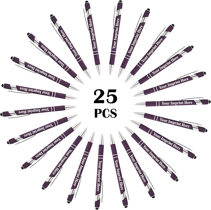Up to 500 Pcs Custom Pens Bulk | Rainbow of Colors | Soft-Touch Metal Black Ink Personalized with Name or Message (Purple, 25 pcs)