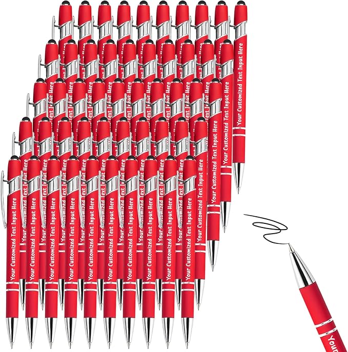 Up to 500 Pcs Personalized Ballpoint Pen Custom Pens Free Engraved Bulk with Name Logo Soft Black Ink Stylus with Touch Metal Office Gift for Anniversaries Graduations Birthdays