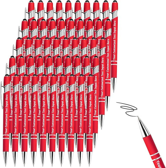 50-500 Pcs Personalized Ballpoint Pen Custom Pens Free Engraved Bulk with Name Logo Soft Black Ink Stylus with Touch Metal Office Gift for Anniversaries Graduations Birthdays