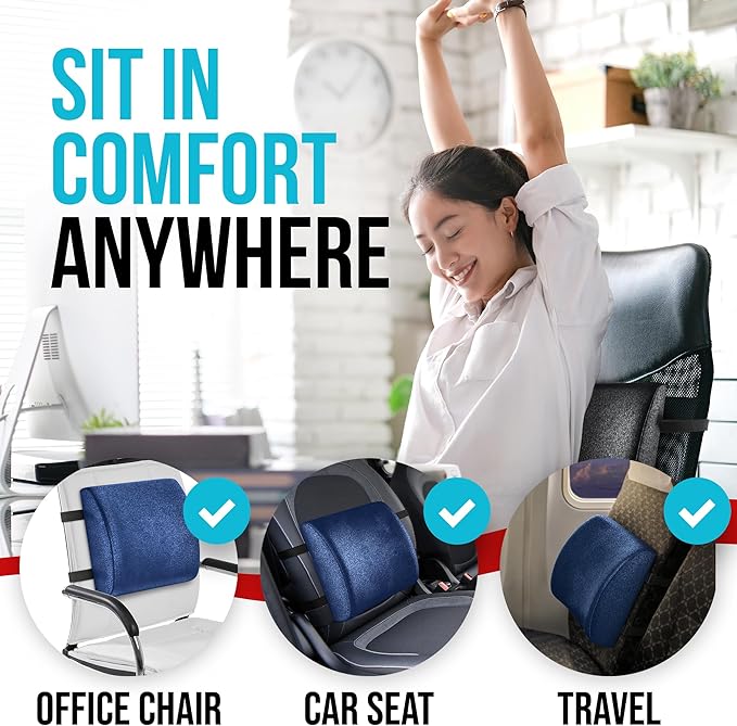 FORTEM Seat Cushion and Lumbar Support for Office Chair, Desk Chair Cushion, Memory Foam Office Chair Cushion, Non Slip Sitting and Back Pillow for Gaming, Car Seat Cushion, Chair Pad, XL