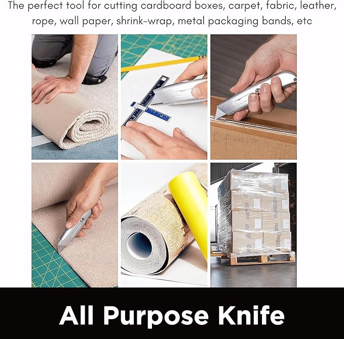 INTERNET'S BEST Premium Utility Knife Set | Retractable Box Cutter with Metal Handle | Heavy-Duty Cutting for Cardboard, Carpet, Plastic | Retractable Blade | Includes 2 Razor Knives & Extra Blades