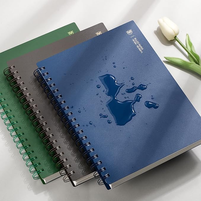 EMSHOI B5 Spiral Notebook College Ruled Lined Journal, Large 7.48" X 10.15", 300 Pages/150 Sheets, 100gsm Thick Paper, Waterproof Hardcover, for Office School Women Men Work Writing Notes, Blue