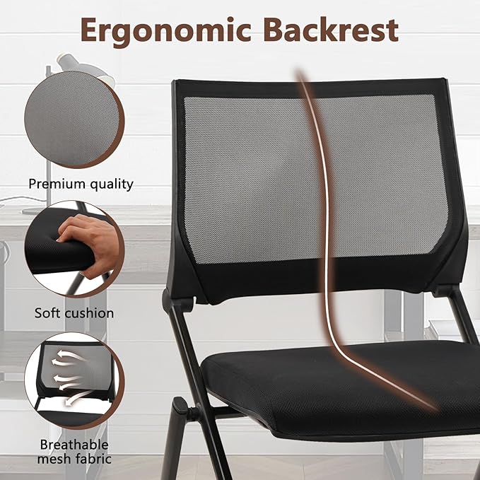 CLATINA Stackable & Foldable Conference Room Chairs, Waiting Room Chairs with Wheels & Lumbar Support, Ergonomic Mesh Bouncing Back Folding Chair for Office Meeting Schools Training Room, Black 10pk