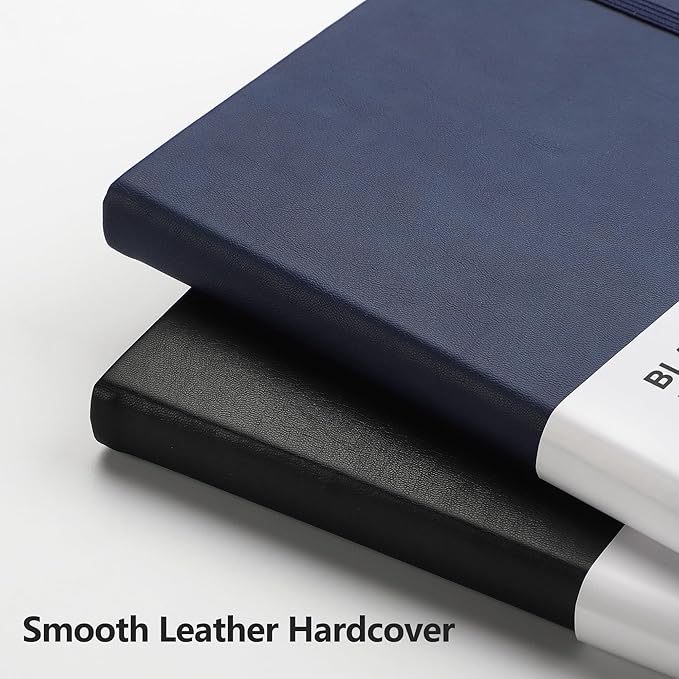 RETTACY Blank Journal Notebook, 2-Pack, 192 Pages per Pack, A5 Medium Size (5.7'' x 8.3''), Leather Hardcover, 100 GSM Thick Paper, for Sketching, Drawing, Painting (Black & Navy Blue)
