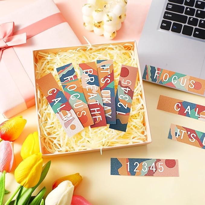 80 Pcs Anxiety Sensory Stickers with Inspirational Quotes Calm Textured Strips Relief Mental Health Stickers School Office Adhesive Sensory Tape Anti Stress Toys for Adults Teens (Stylish)