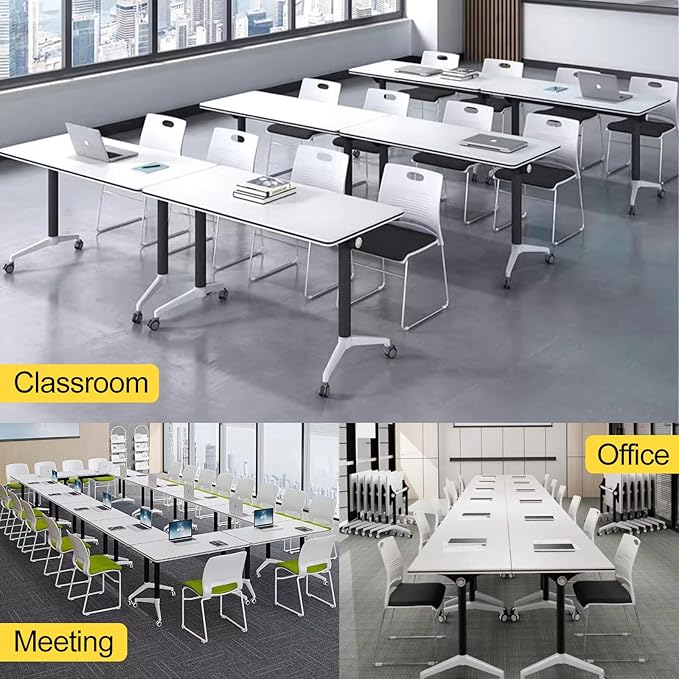 Conference Room Table with Flip-Top Design for Dynamic Meetings, Business Table Computer Desk with Heavy-Duty Frame,Foldable Seminar Meeting Tables for Home Office (4, E, 55.1IN)