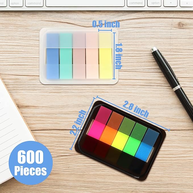 600 Pieces Sticky Index Tabs Page Flags, ALOTCHE Transparent Sticky Notes with Box Book Sticky Tabs for Annotating Books Page Marks Bookmarks Classify File