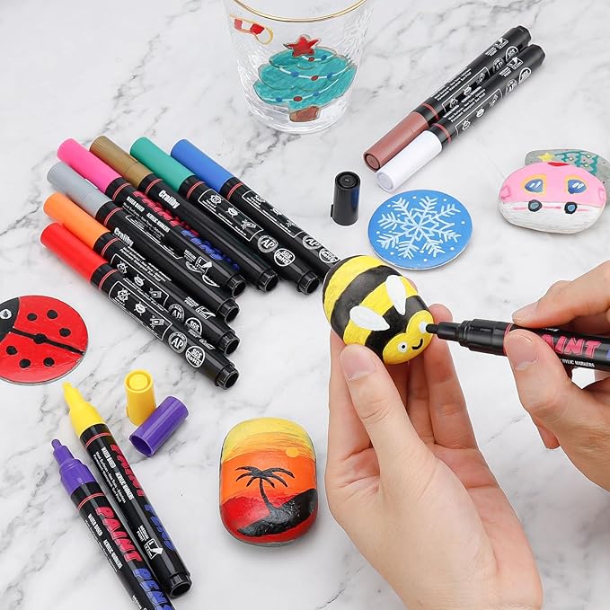 Red Paint Pens Paint Markers - 2 Pack Permanent Quick Dry Waterproof Marker Pens for Rocks Wood Fabric Plastic Canvas Glass Mugs Metal Tire Stone