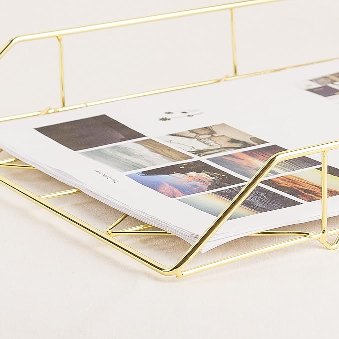 U Brands Desktop Letter Tray, Wire Metal, Gold