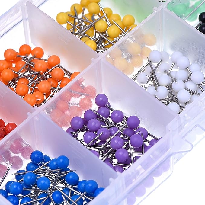 Outus 500 Pieces Map Push Pins Map Tacks Plastic Round Head Tacks with Steel Points (10 Colors, 1/5 Inch)