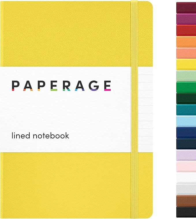 PAPERAGE Lined Journal Notebook, (Yellow), 160 Pages, Medium 5.6 in x 8 in - 100 GSM Thick Paper – Hardcover Journaling Notebook for Work, School & Note Taking