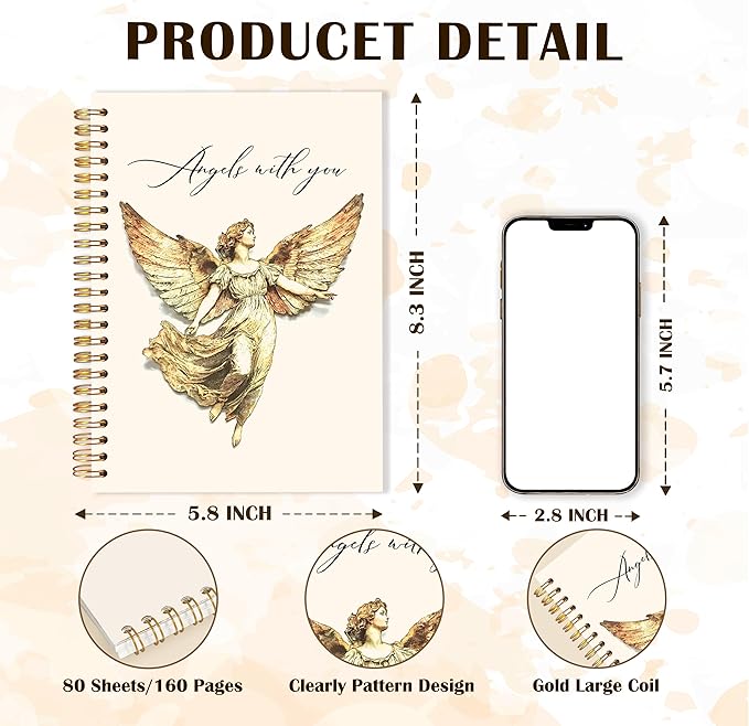 Qabliqo Angel Christian Spiral Notebooks, Faith Based Gifts Journals for Writing, Religious Christian Journal for Women, Prayer Journal, Angels with You Notebook for Note Taking, 5.5x8.3 Inch