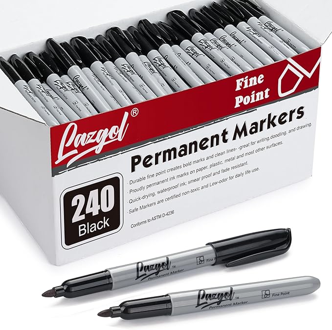 Permanent Markers Bulk, 240 Pack Fine Tip Black Permanent Markers, Waterproof Markers, Premium Smear Proof Pens, Quick Drying, Office Supplies for School, Office, Home