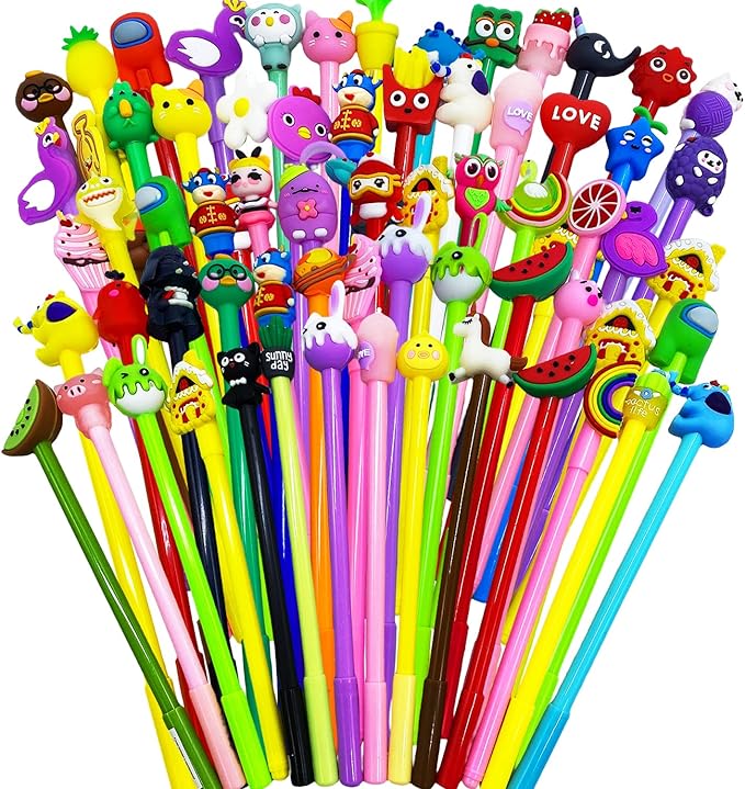 70 Pieces Cute Cartoon Gel Ink Pens,Random Novelty Kawaii Pens,Cool Assorted Styles Writing Pen for Kids,School Office Home Supplies,Gift