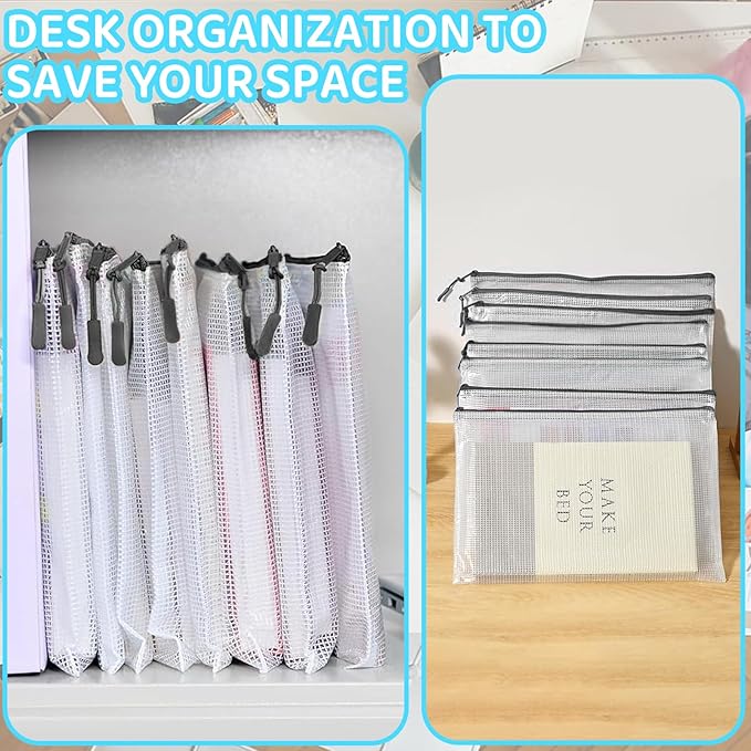 24pcs Mesh Zipper Pouch Bags, A5 9.4 x 6.9 Inches Reusable Zipper Bags Puzzle Storage Organizer Black Multipurpose for Travel Board Games Toys Office Supplies and Classroom Organization