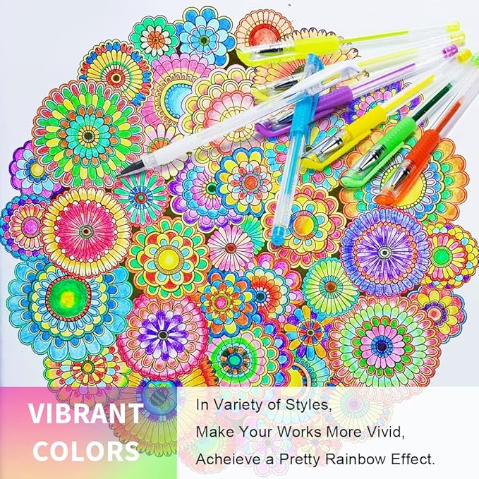 Glitter Gel Pens, 100 Color Glitter Pen Set for Making Cards, 30% More Ink Neon Glitter Gel Marker for Adult Coloring Books, Journaling Crafting Doodling Drawing