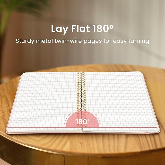 Taja Graph Spiral Journal Notebook for Women & Men, 140 Pages, Graph Paper Hardcover Notebook for Planning & Tracking, Journals for Graphing, A5(6"x8") - Pink