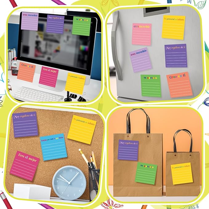 Yinder 24 Pcs Inspirational Sticky Notes with Lines Cute Motivational Sticky Notes Pad Employee Appreciation Gifts Bulk for Teacher Nurse Coworkers Office Supplies 3 x 3''(Spanish,Appreciation)