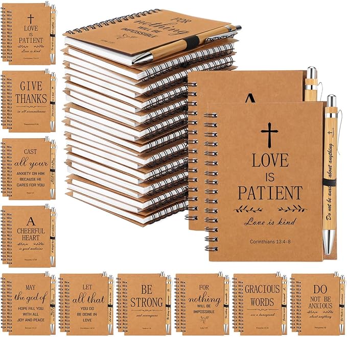 50 Christian Bible Notebooks with 50 Pens, Spiral Journal Bulk Prayer Notes Christian Religious Gifts for Family Friends Colleagues