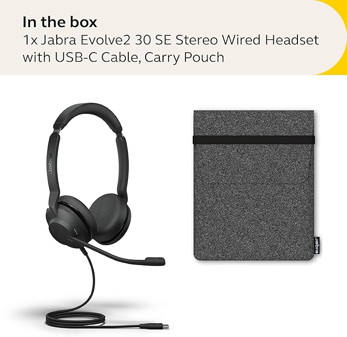 Jabra Evolve2 30 SE Wired Stereo Noise-Cancelling Headset - Features 2-Mic Call Technology and USB-C Cable - Works with All Leading Unified Communications Platforms Such as Zoom & Google Meet - Black