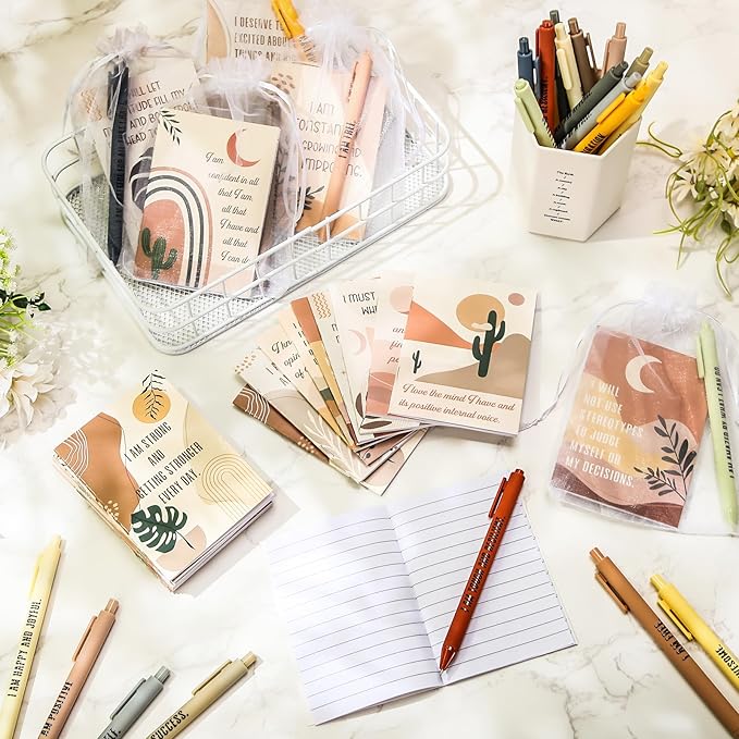 72 Set/144 Pcs Positive Affirmation Gift Set Gratitude Notebooks with Pens Small Bags Motivational Encouragement Notepads Daily Affirmations Journal for Women Stress Relief Self Care (Rainbow)