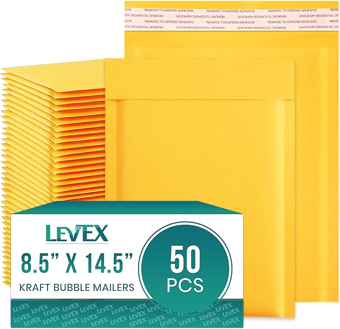 Levex - #3 8.5" x 14.5 [50 Pack) Kraft Bubble Mailers, Padded Envelope Mailers, Packing Envelope & Mailing Bags for Shipping