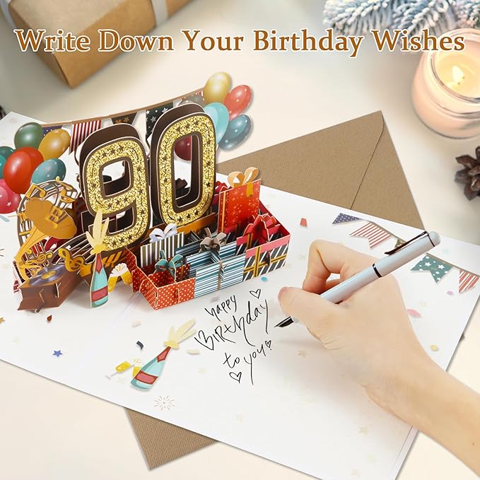 90th Birthday Card for Men Women, Funny 3D Pop Up 90th Birthday Gifts for Grandma Mom Dad, Back In 1935 Happy 90 Year Old Birthday Decorations Cards for Her Him, Classy Vintage