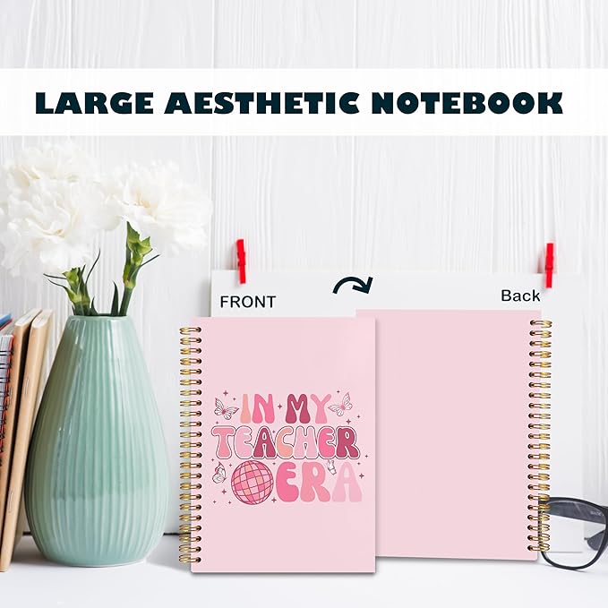 BearCake Groovy Teacher Notebook Journal, Teacher Gifts for Women, Teacher Appreciation Gifts, Thank You Teacher Gifts, Teacher Desk Supplies, in My Teacher Era Pink Hardcover Spiral Notebook 5.5x8.3