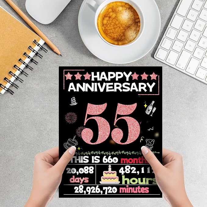 Joycard 55th Anniversary Card for Women, Emerald Wedding Card for Wife, Sweet Marriage Decorations Gifts for Couple, Perfect for Her on Anniversary Day, Back in 1970