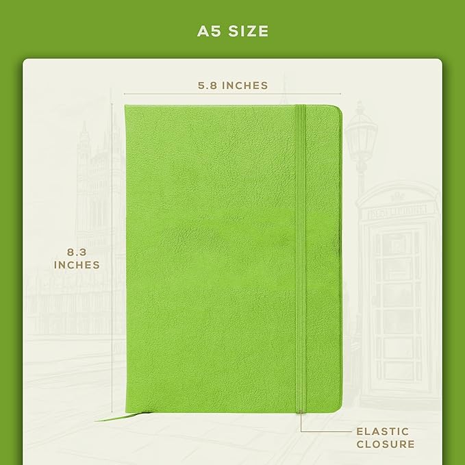 BEECHMORE BOOKS Lined Journal Notebook, 5.8 x 8.3 inch, A5 160 Lined Pages, Hardcover Leather Journals for Women, Men, Writing and Notebooks for Work - 120 GSM Thick Paper, Gifts Box Included