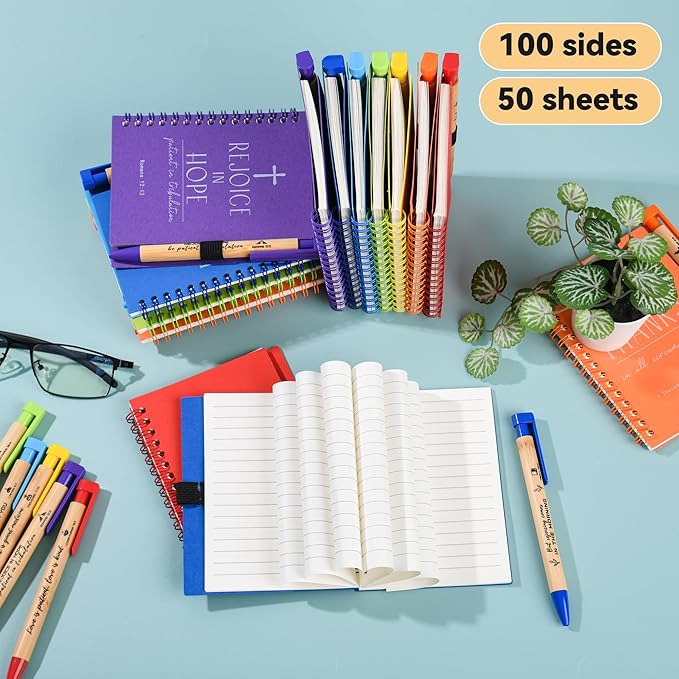 INSADA 56 Sets of Multicolored Christian Prayer Journals in Bulk small notepad 5.43” x 4.33” Spiral Notebooks with Matching Pens - Easter Gifts for Women kids,Church Members & Bible Study Groups
