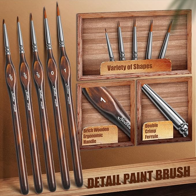 Detail Paint Brushes Dry Brushes, Golden Maple 10PC Flat Miniature Dry Paint Brushes Fine Detail Paint Brush Set for Acrylic, Oil, Watercolor & Citadel, Figurine, 40k.