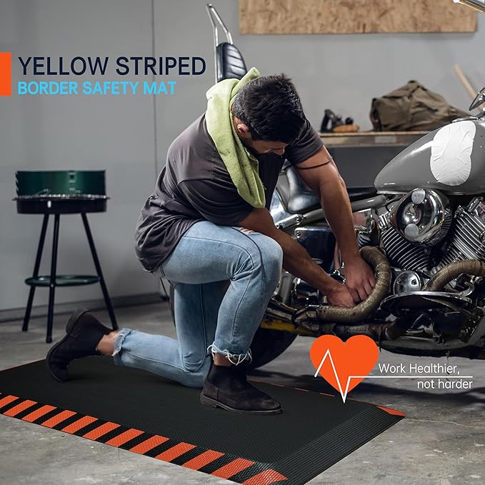 FEATOL Anti Fatigue Mat Industrial, Ergonomic Standing Floor Mat for Work for Stand, Black with Orange Border Safety 20" x 39"-Support for Leg & Back Pain