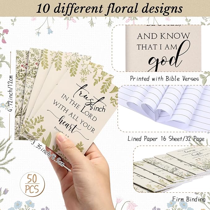 Ctosree 50 Pcs Bible Verse Prayer Journal Notebook Christian Note Pads Bulk mini Inspirational Notebook Religious Scripture Church Notepad for Women 3.15 x 5 Inches (Beige)