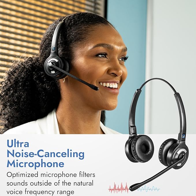 Leitner LH275 2-in-1 Wireless DECT Headset with Mic – Computer and Telephone Compatible – NOT Bluetooth – 5 Year Warranty