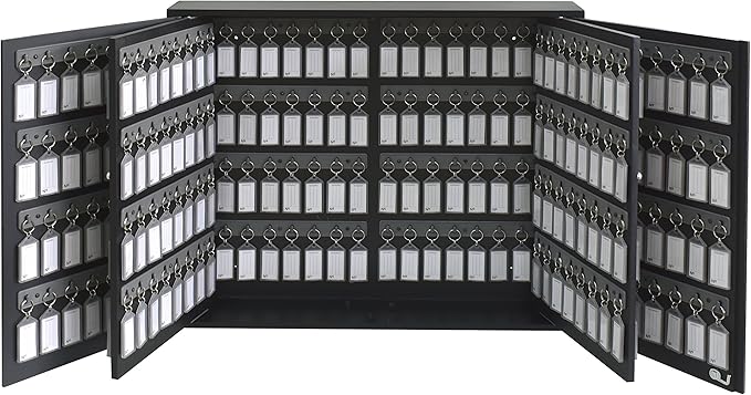 Acrimet Key Cabinet Organizer 256 Positions with Lock (Wall Mount) (256 Smoke Tags Included) (Black Cabinet)