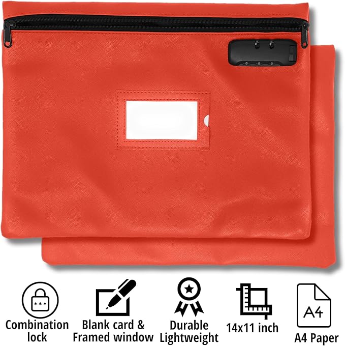 Red Notary Bag with Lock | 14x11 inch | Zipper Document Bag | Locking Case for Notary Kit, Stamp, Embosser, Ink Pad, and Valuables