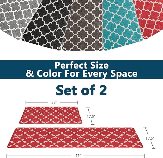 ComfiLife Kitchen Mats for Floor (2 PCs) – Cushioned Anti Fatigue Kitchen Rug for Comfortable Standing – Waterproof, Easy Clean, Non-Slip, Thick Kitchen Mat Set for Home, Office, Sink, Laundry (Red)