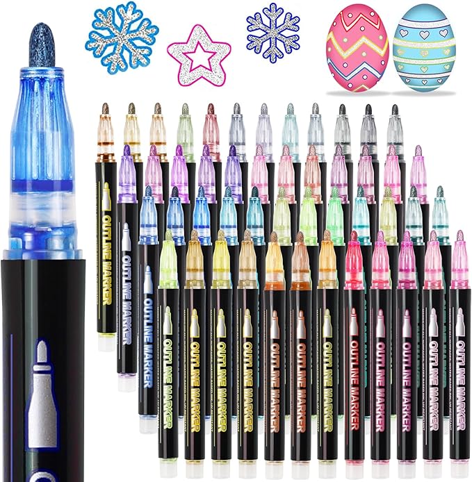 Muchcute Shimmer Markers Outline Glitter Pens: 48 Stocking Stuffers Tween Teen Girl Gifts Trendy Stuff Cute Things Arts Crafts Art Supplies Kids Ages 4 5 6 7 8 9 10 12 14 16 18 Year Old Present Ideas